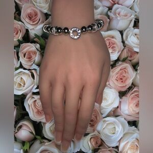 “O” Silver Tone Beaded Crystal Bracelet